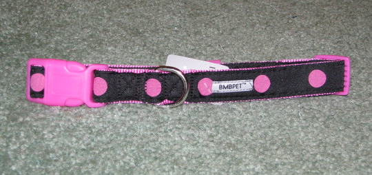 Black with Pink Polka Dots Dog Collar.